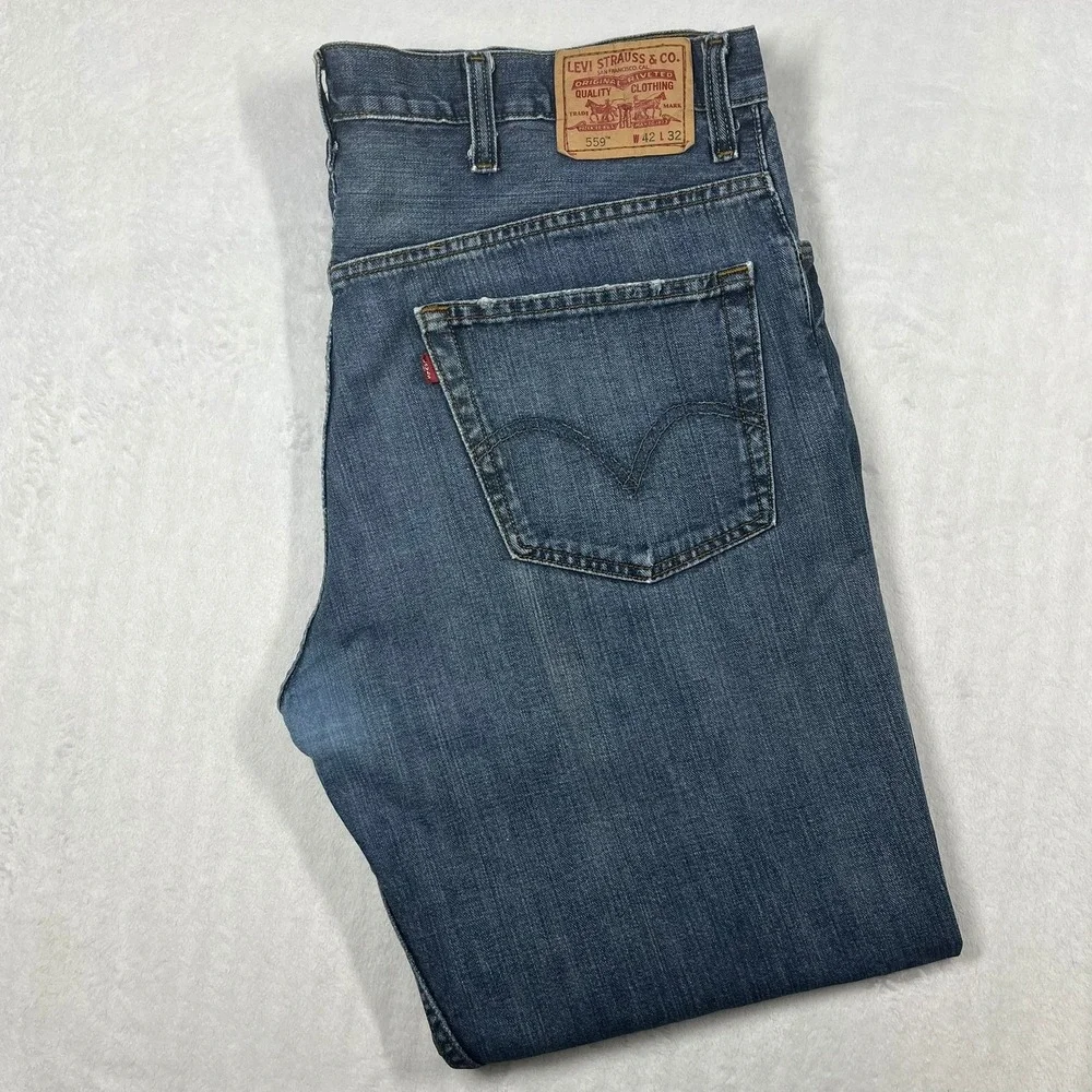 Levi's 559 Relaxed Straight Jeans Mens 42x32 Blue Medium Wash Denim Cotton